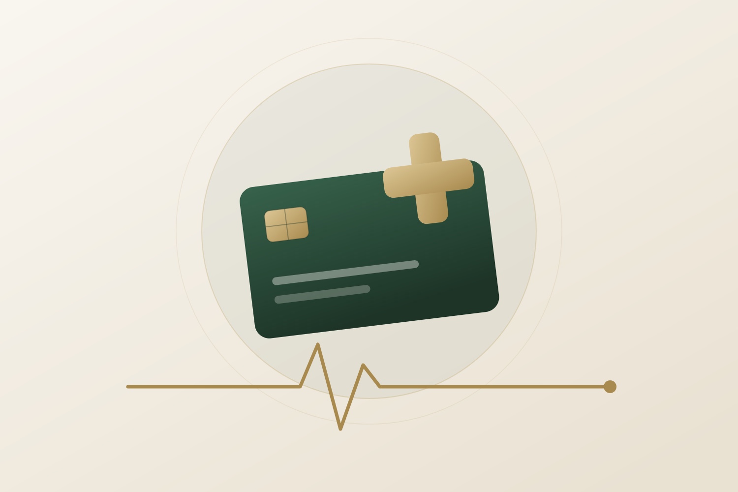 Illustration zur Krankenversicherung: Versichertenkarte mit Kreuz und Pulslinie im Markenstil von HG-Allfinanz.