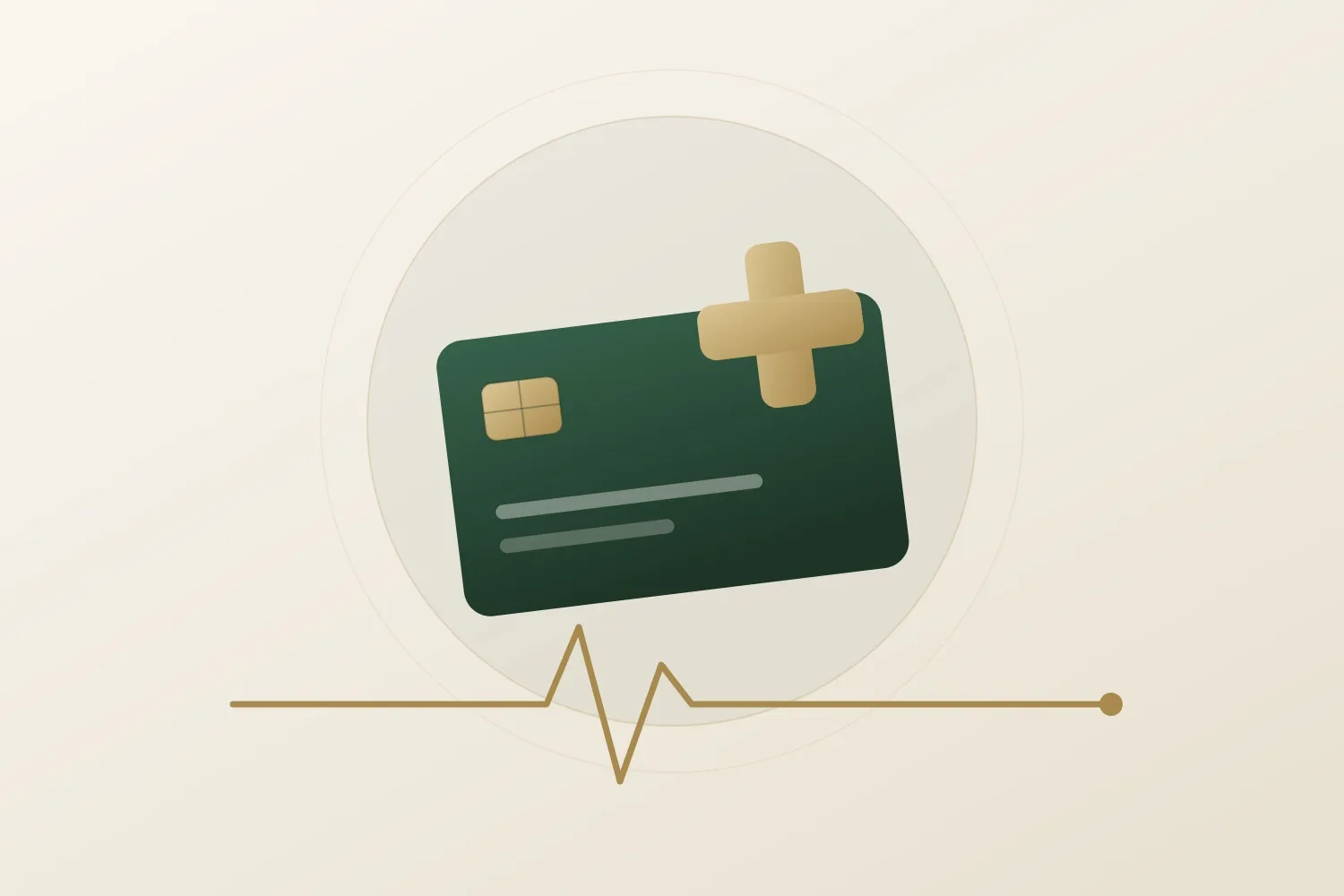 Illustration zur Krankenversicherung: Versichertenkarte mit Kreuz und Pulslinie im Markenstil von HG-Allfinanz.